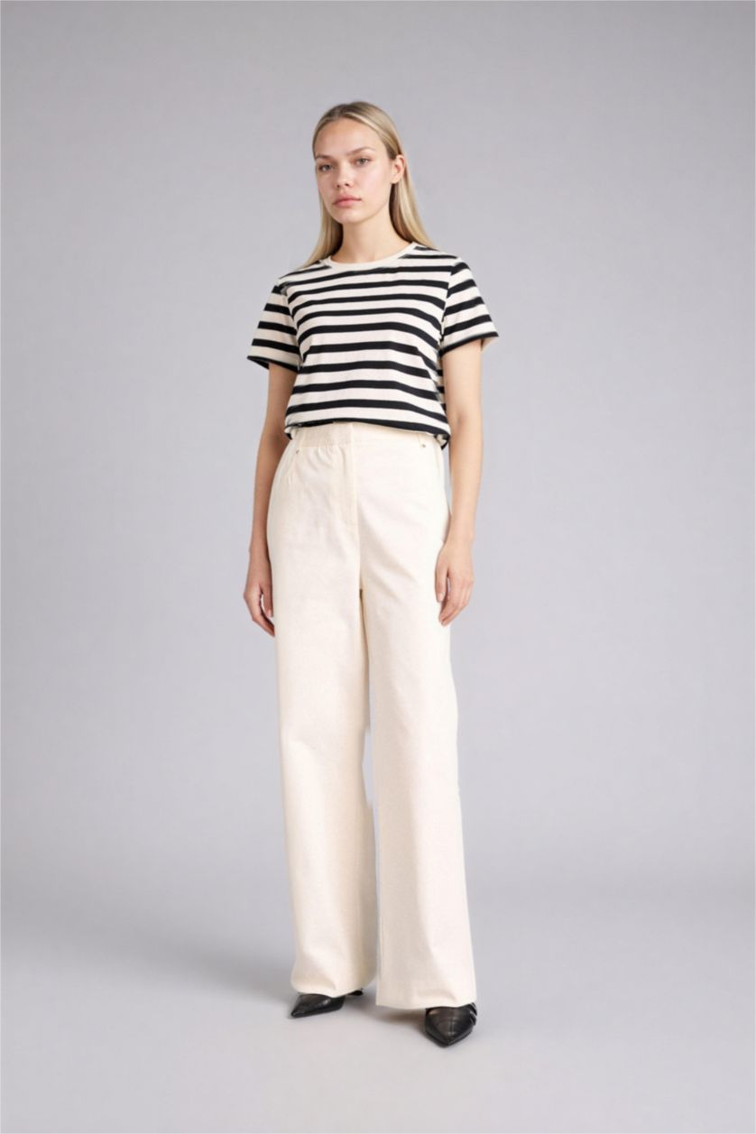 WOMAN White Straight Fit Regular Hem Double Pocket Gabardine Trousers