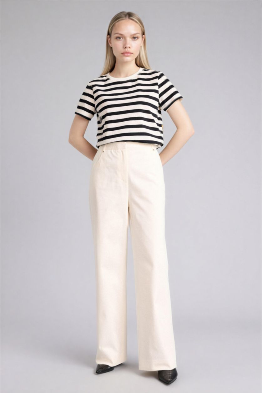 WOMAN White Straight Fit Regular Hem Double Pocket Gabardine Trousers
