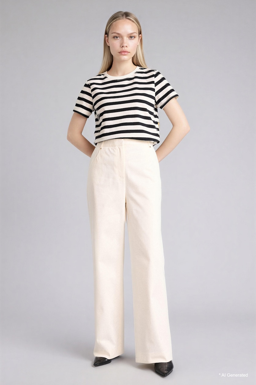 WOMAN White Straight Fit Regular Hem Double Pocket Gabardine Trousers