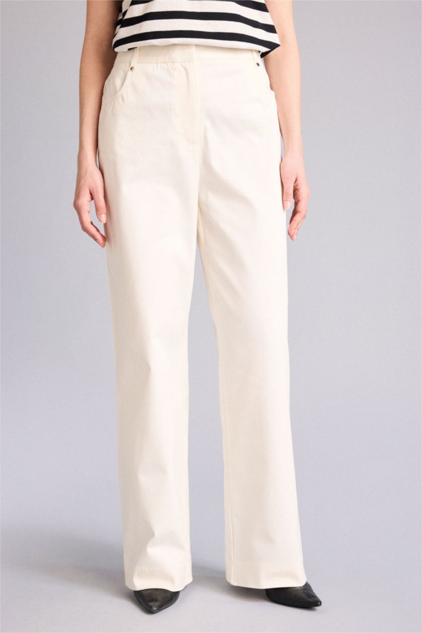WOMAN White Straight Fit Regular Hem Double Pocket Gabardine Trousers