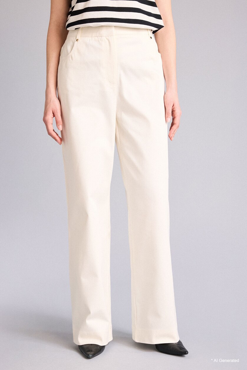 WOMAN White Straight Fit Regular Hem Double Pocket Gabardine Trousers