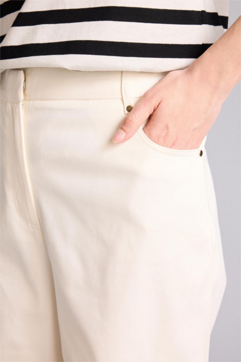 WOMAN White Straight Fit Regular Hem Double Pocket Gabardine Trousers