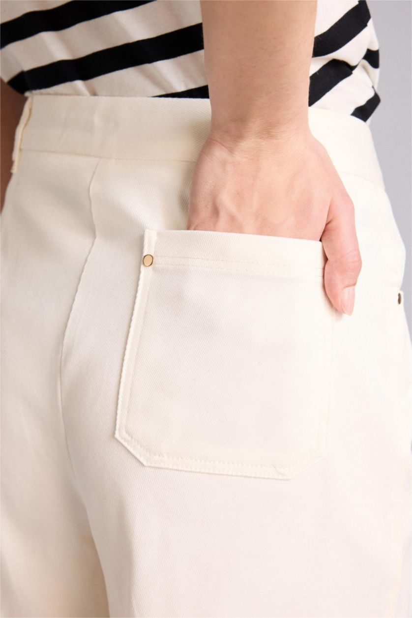 WOMAN White Straight Fit Regular Hem Double Pocket Gabardine Trousers