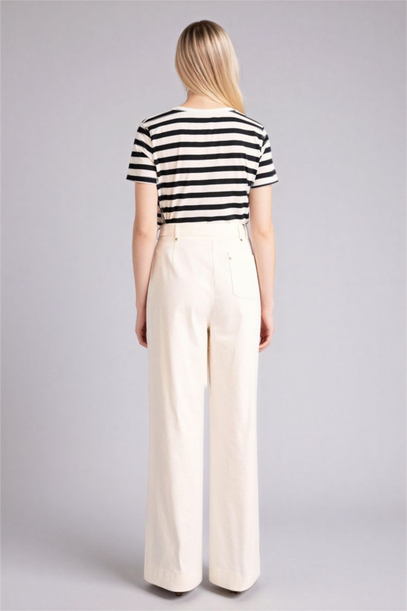 WOMAN White Straight Fit Regular Hem Double Pocket Gabardine Trousers