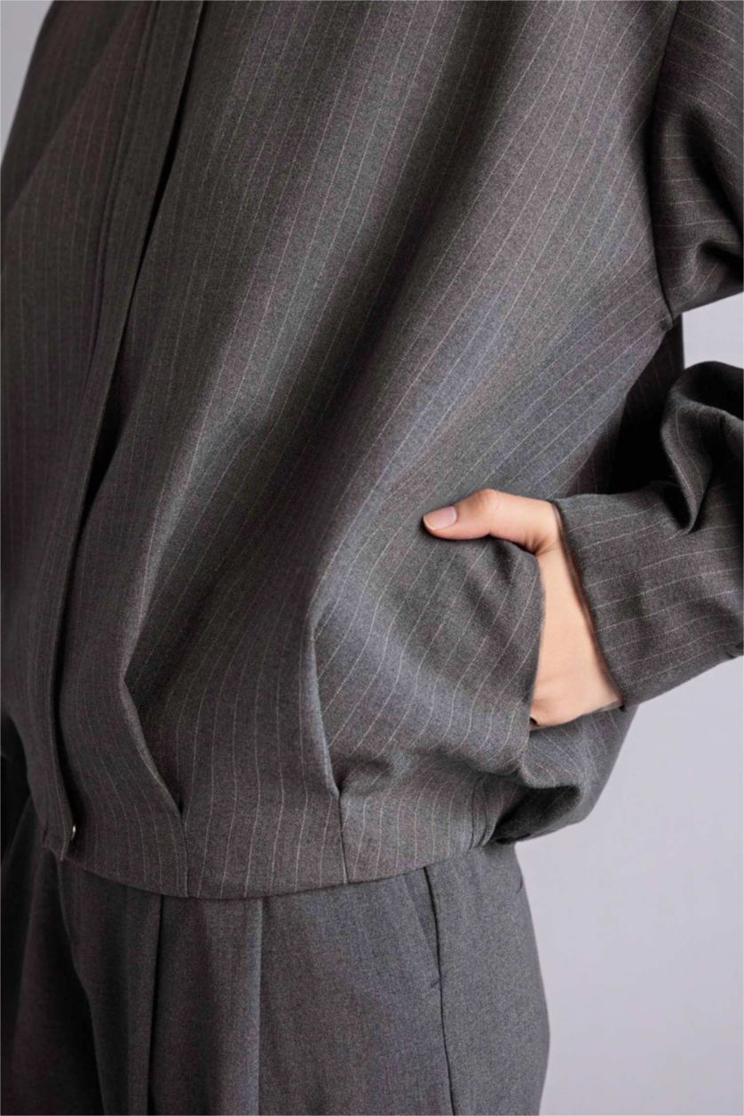 Woman Anthracite Shirt Collar Blazer