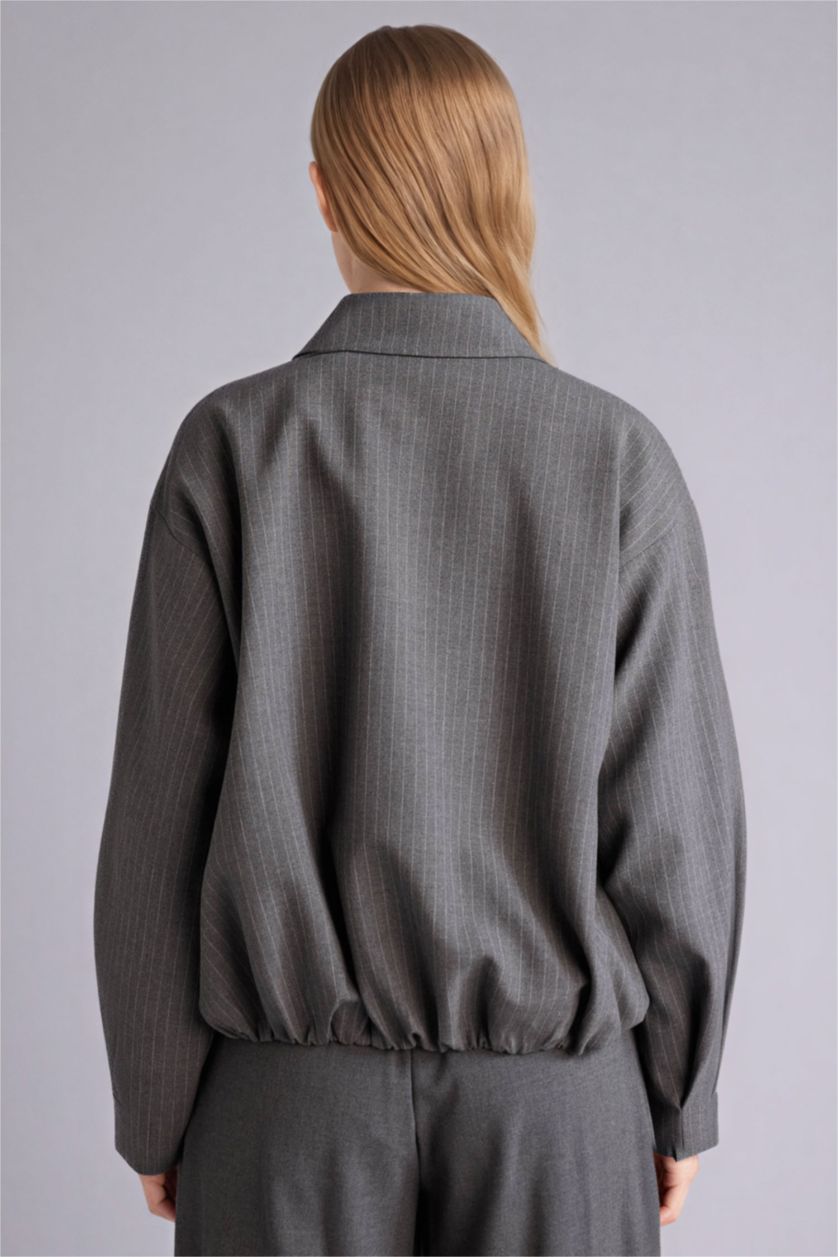 Woman Anthracite Shirt Collar Blazer