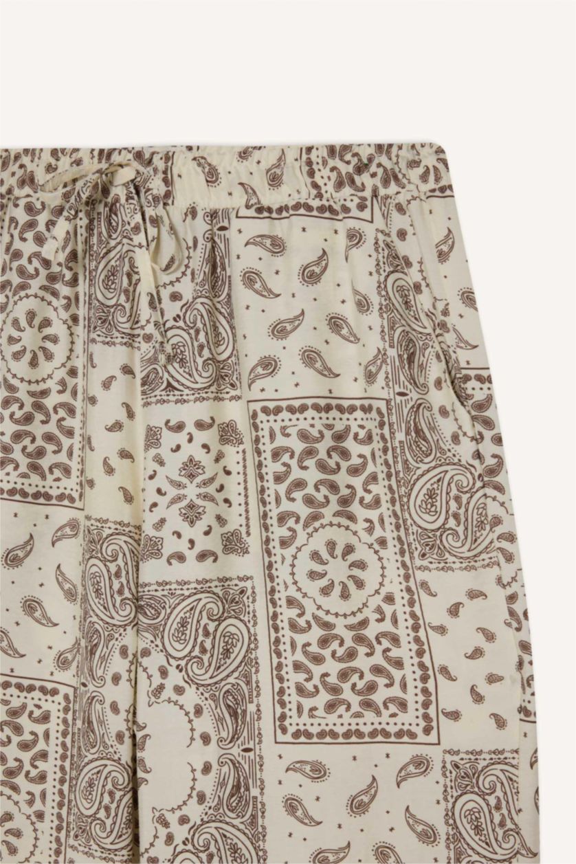 Kadın Ekru Straıght Wıde Baskılı Düz Paça Pantolon