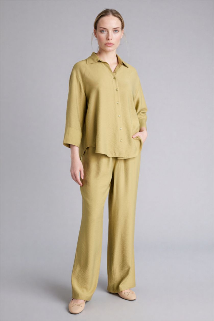 Kadın Zeytin Yeşili Straıght Fıt Düz Paça Pantolon