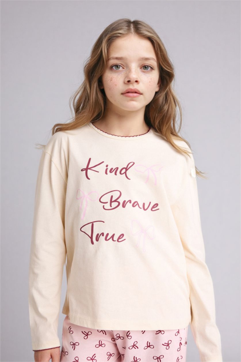 Girls & Teens Ecru 2 piece Regular Fit Knitted Pyjamas