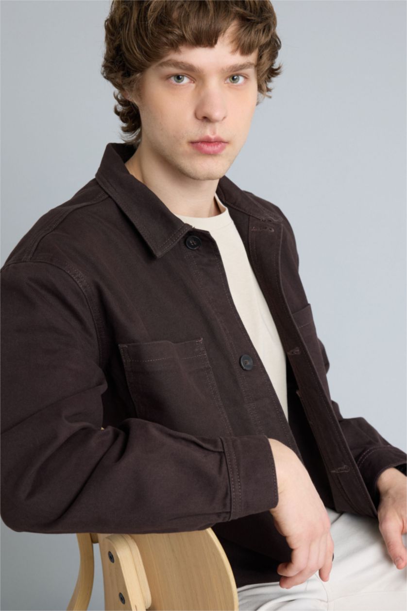 Erkek Kahve Relax Fıt Pamuklu Ceket