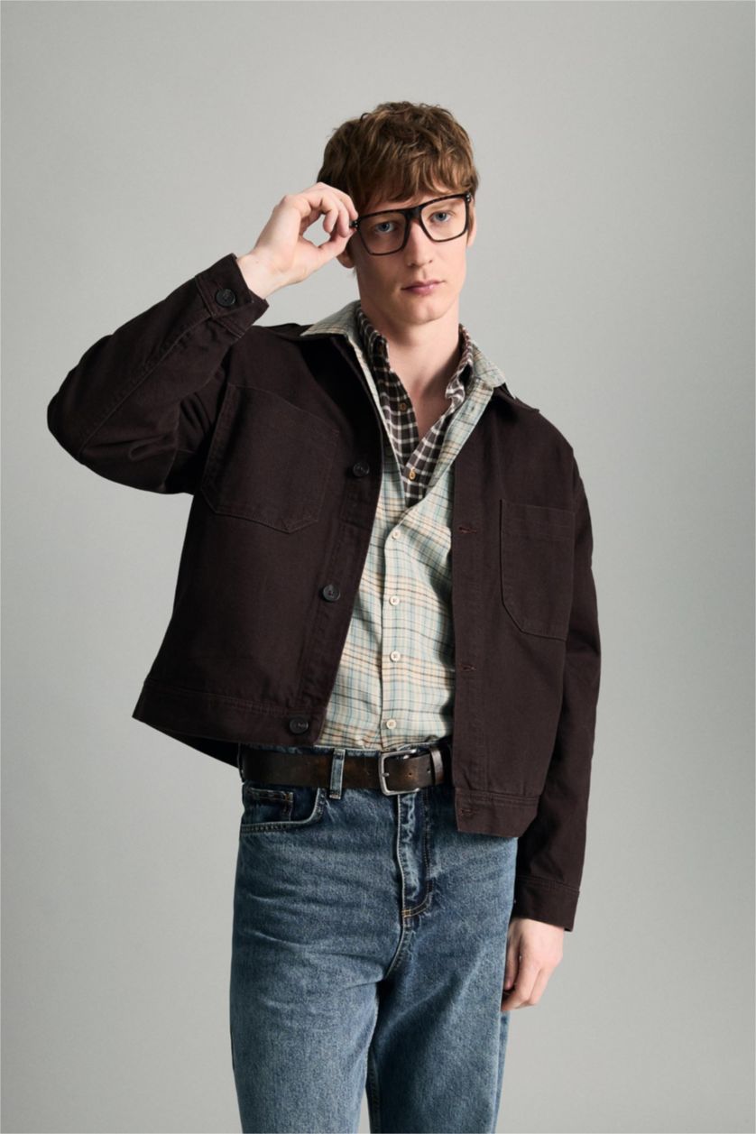 رجالي بني جاكيت قطن قصة مريحة