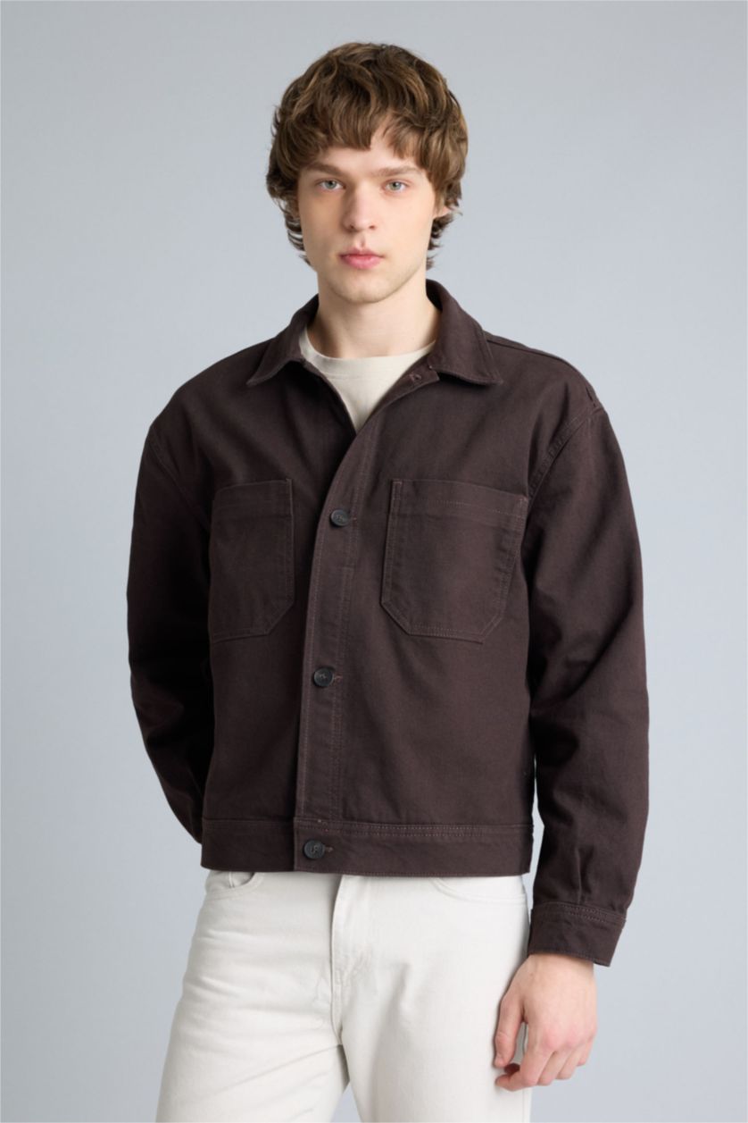Erkek Kahve Relax Fıt Pamuklu Ceket