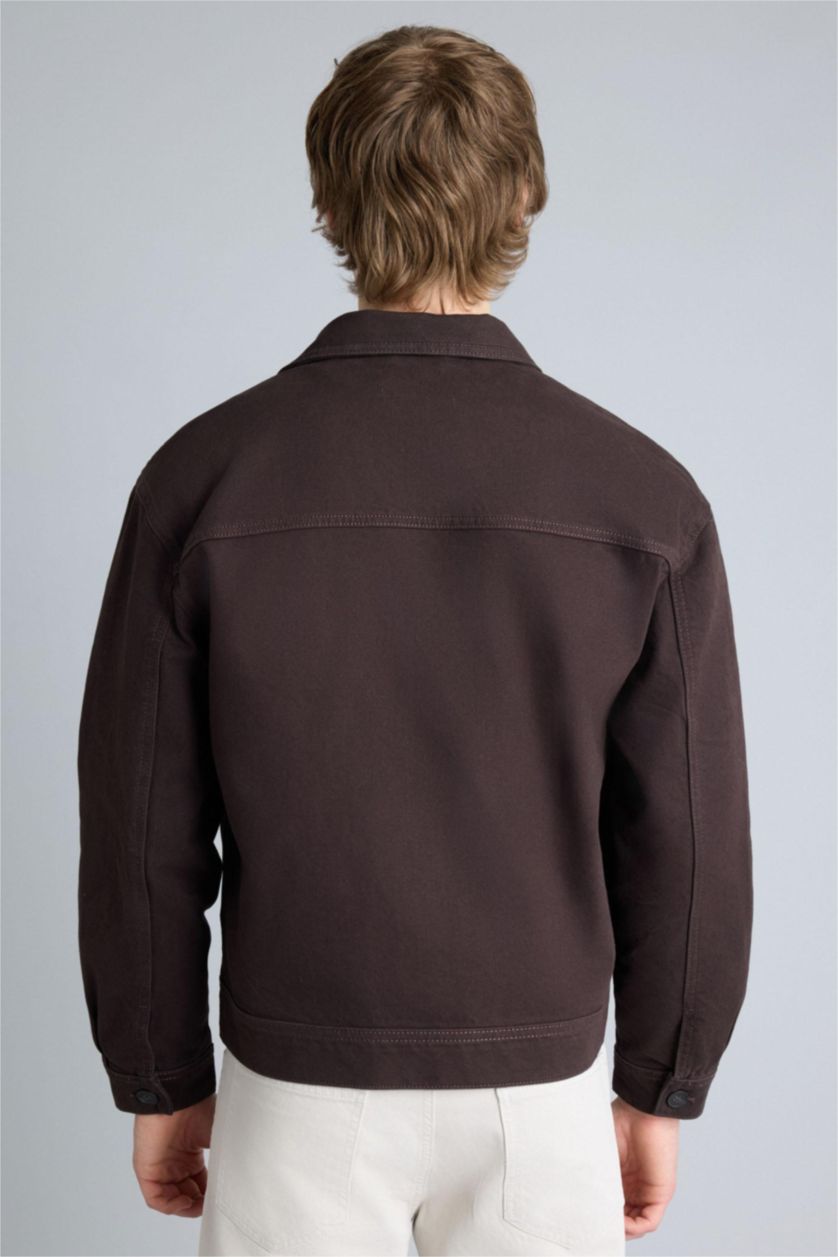 رجالي بني جاكيت قطن قصة مريحة