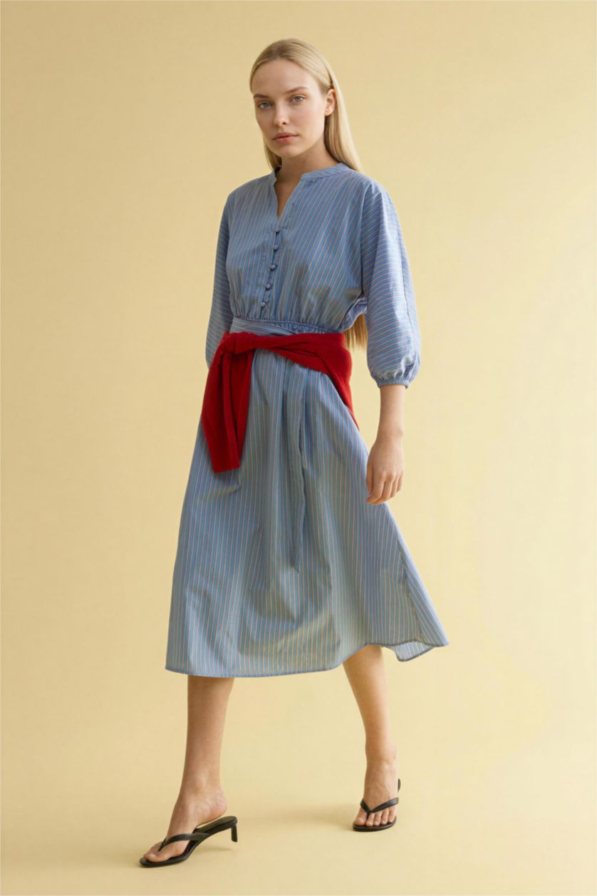 FEMME BLEU Clair Robe midi rayée en popeline