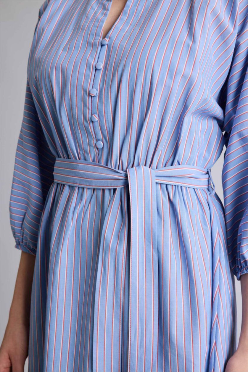 FEMME BLEU Clair Robe midi rayée en popeline