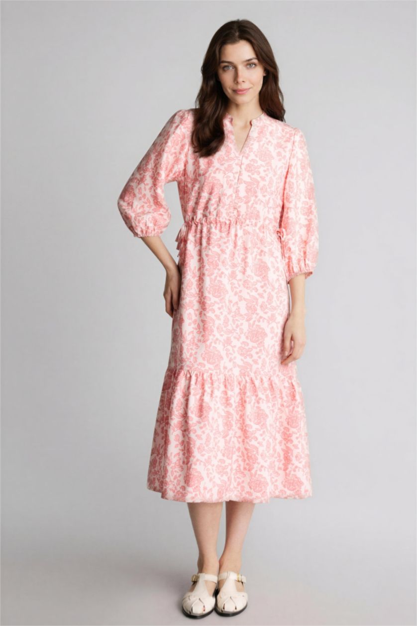 نساء وردي فستان نص ردن مطبوع بقصة A بياخة جاكيت