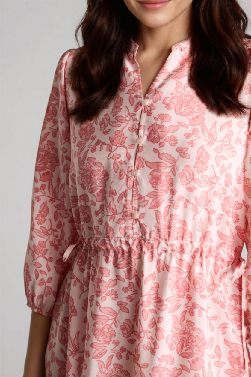 نساء وردي فستان نص ردن مطبوع بقصة A بياخة جاكيت