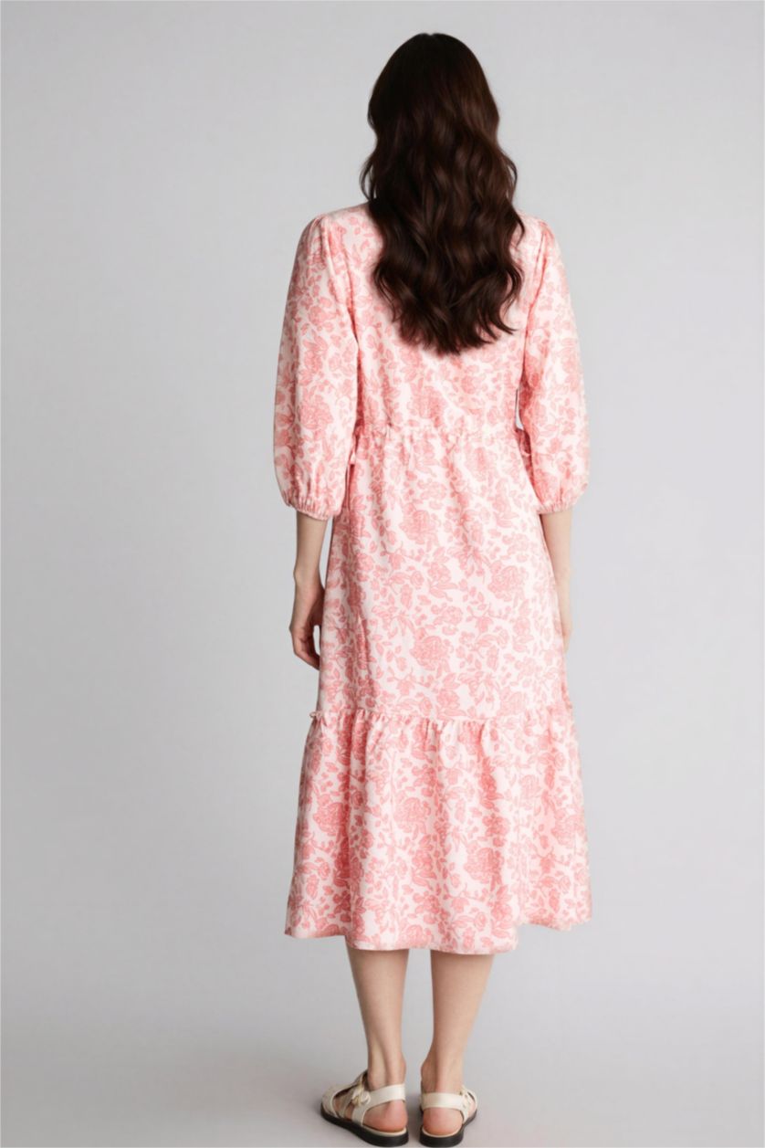 Женщины Розовый Платье А-силуэта с открытым воротником принтом и рукавом три четверти