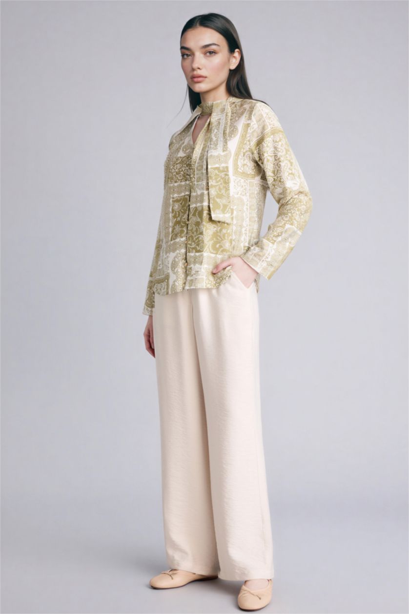 Kadın Taş Regular Fıt Geniş Paça Pantolon