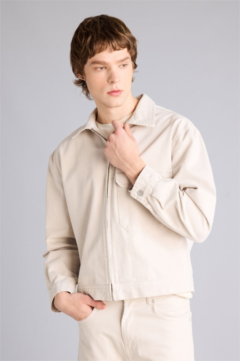 Erkek Açık Gri Relax Fıt Pamuklu Ceket