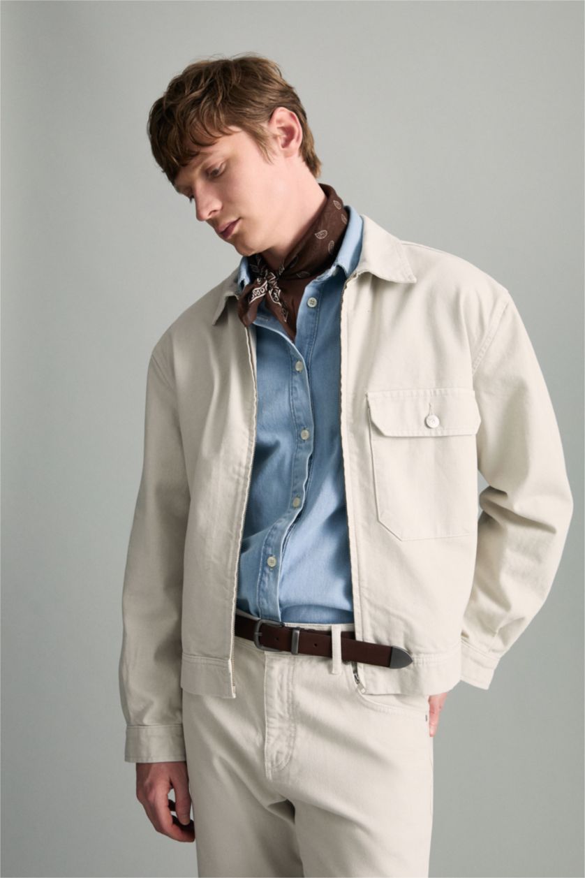 HOMME Gris Clair Veste en coton Coupe décontractée