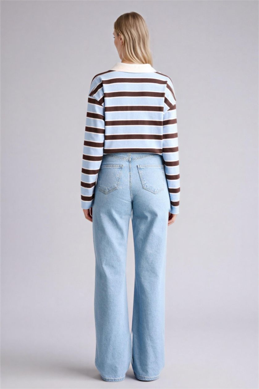 Kadın Açık Mavi 90's Wıde Leg Yüksek Bel Uzun Jean Yıkamalı Pantolon