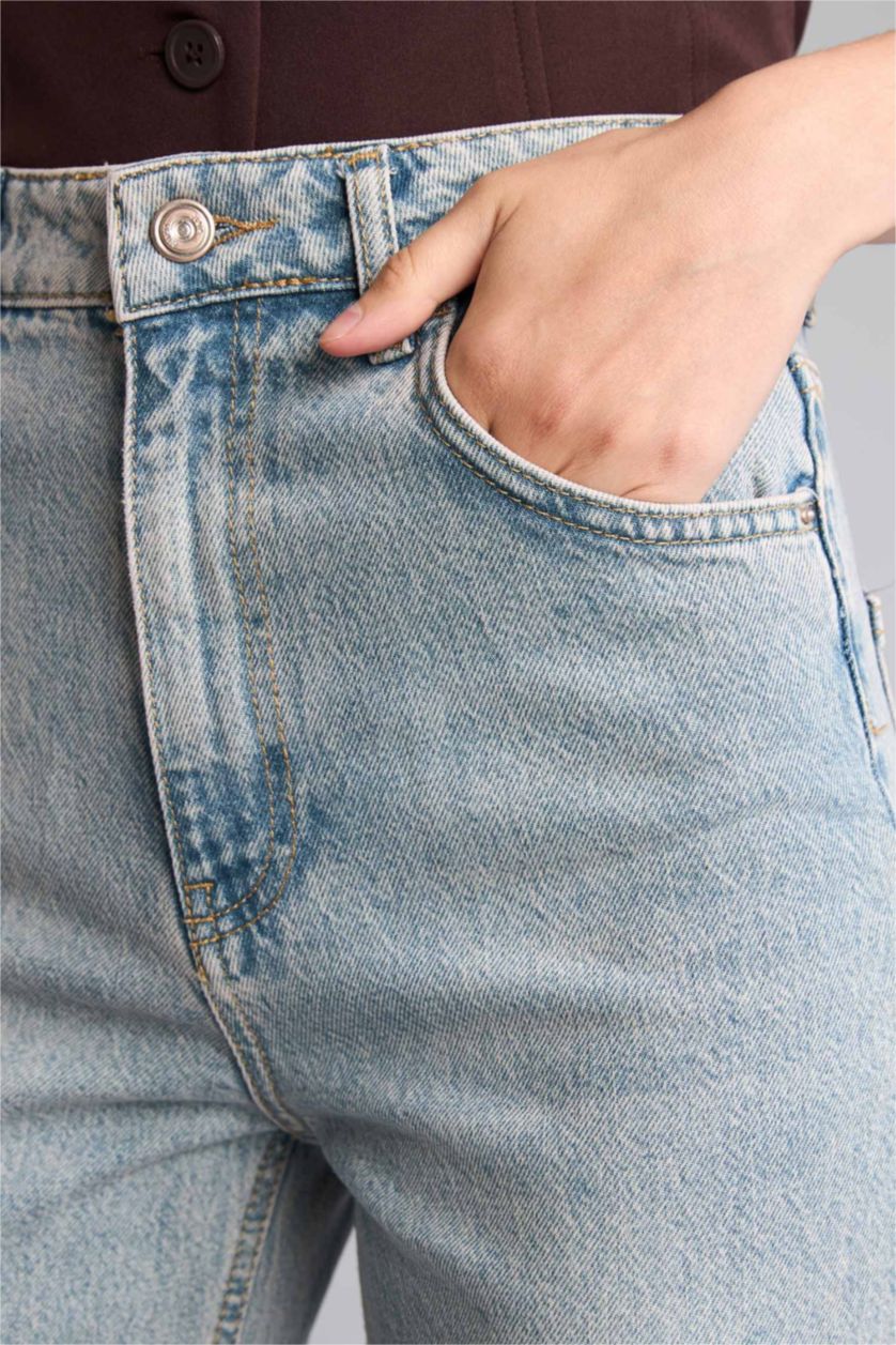 Kadın Açık İndigo Wide Leg Yüksek Bel Jean Pantolon