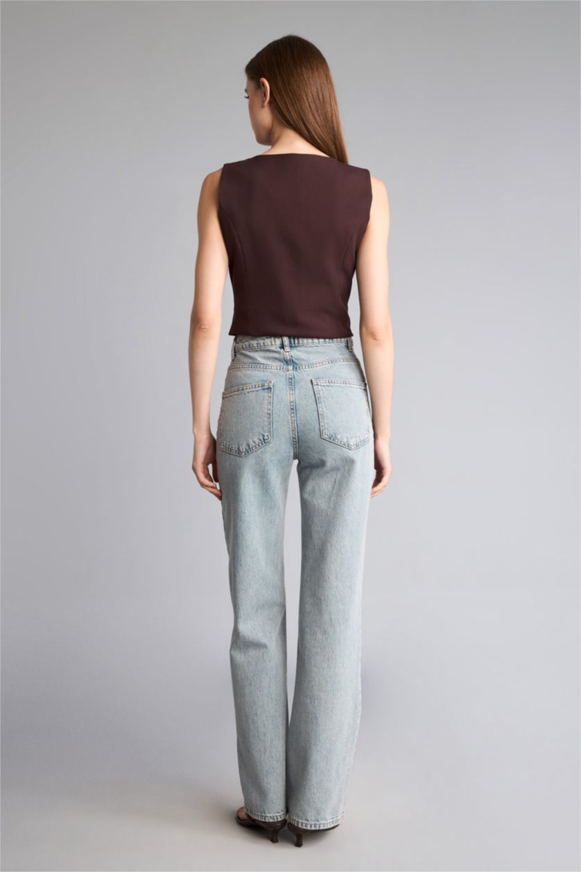 Kadın Açık İndigo Wide Leg Yüksek Bel Jean Pantolon