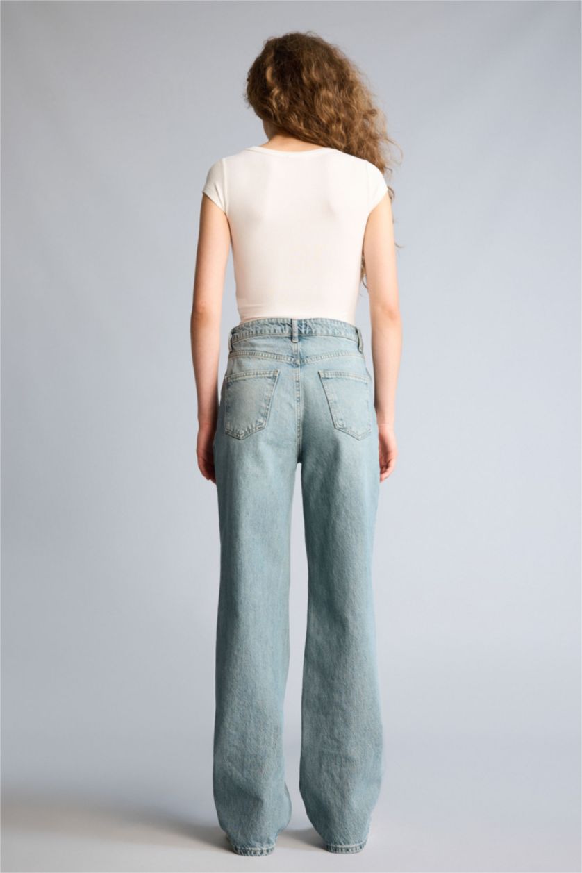 Женщины Светло-индиговый Брюки 90'S Wide Leg c высокой талией для женщин