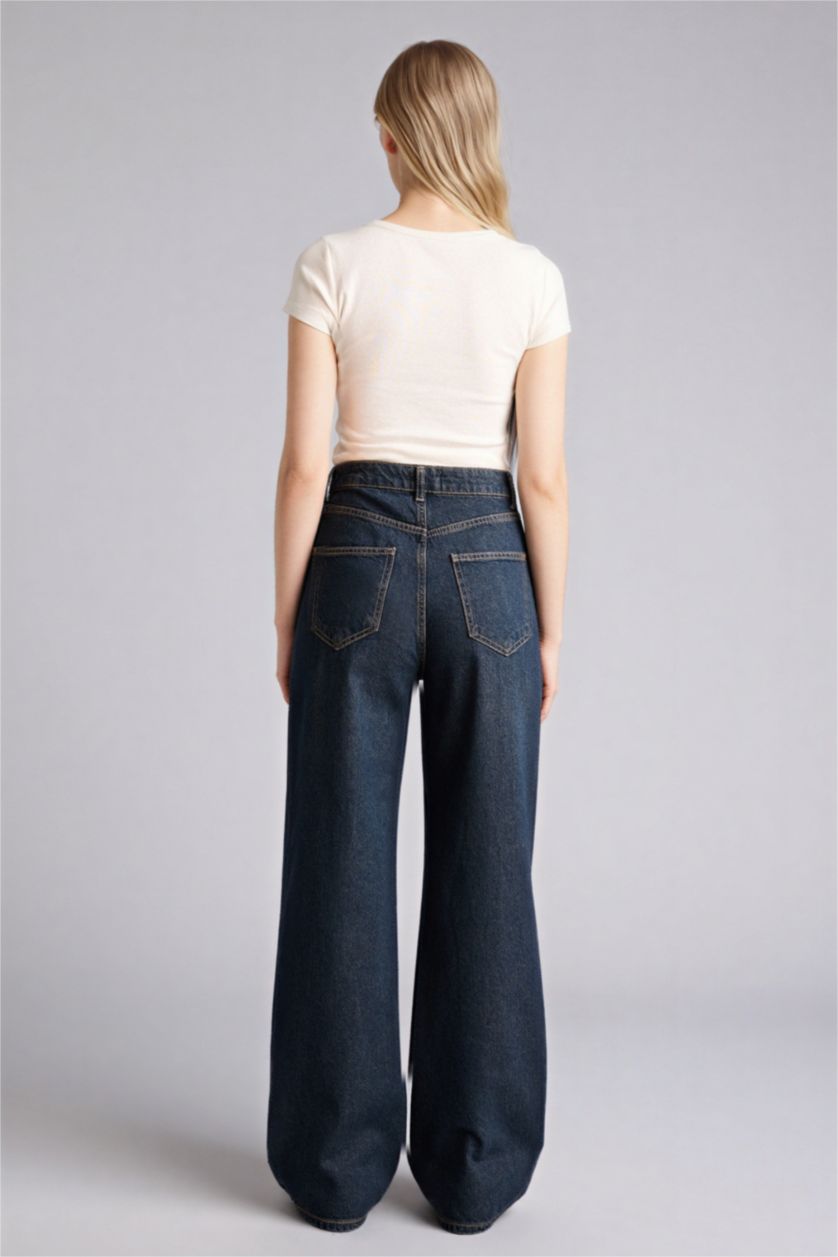 FEMME Bleu Jean pantalon large taille haute Style 90’s