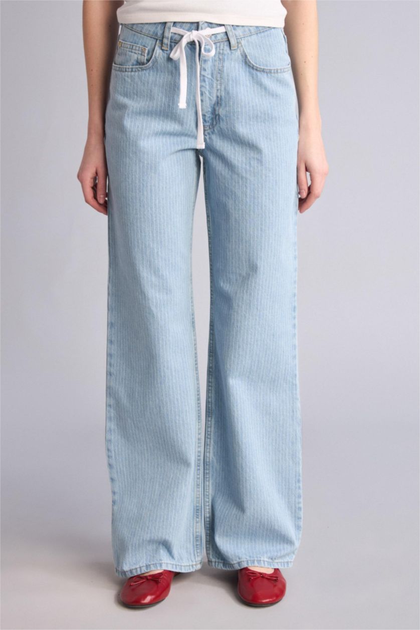 Women Light Blue High Waist Trousers