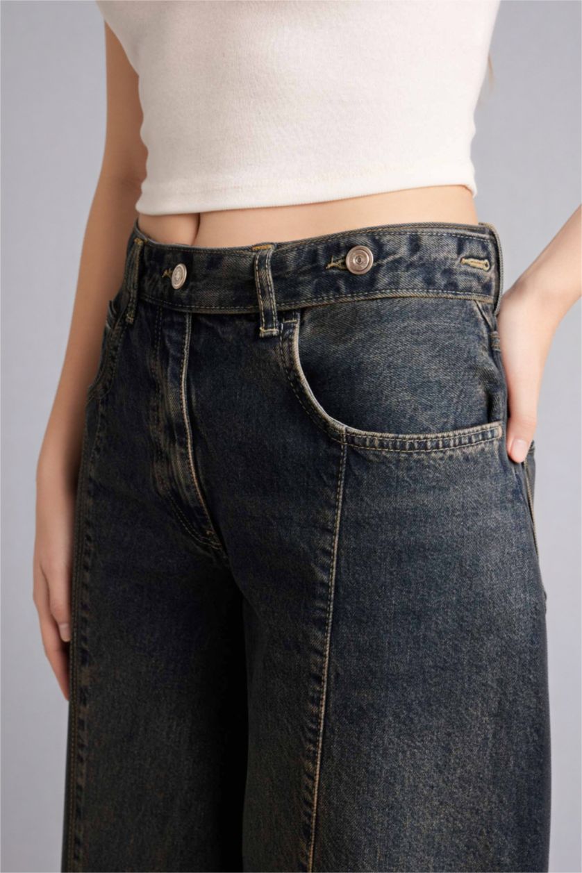 WOMAN Dark Blue Barrel Fit High Waist Ankle Length Washed Jeans