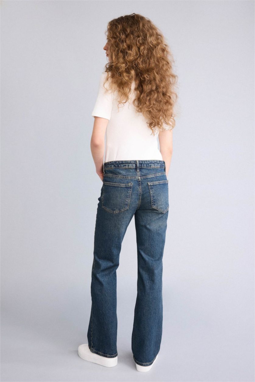 Kadın Koyu Mavi Düşük Bel Jean Yıkamalı Pantolon