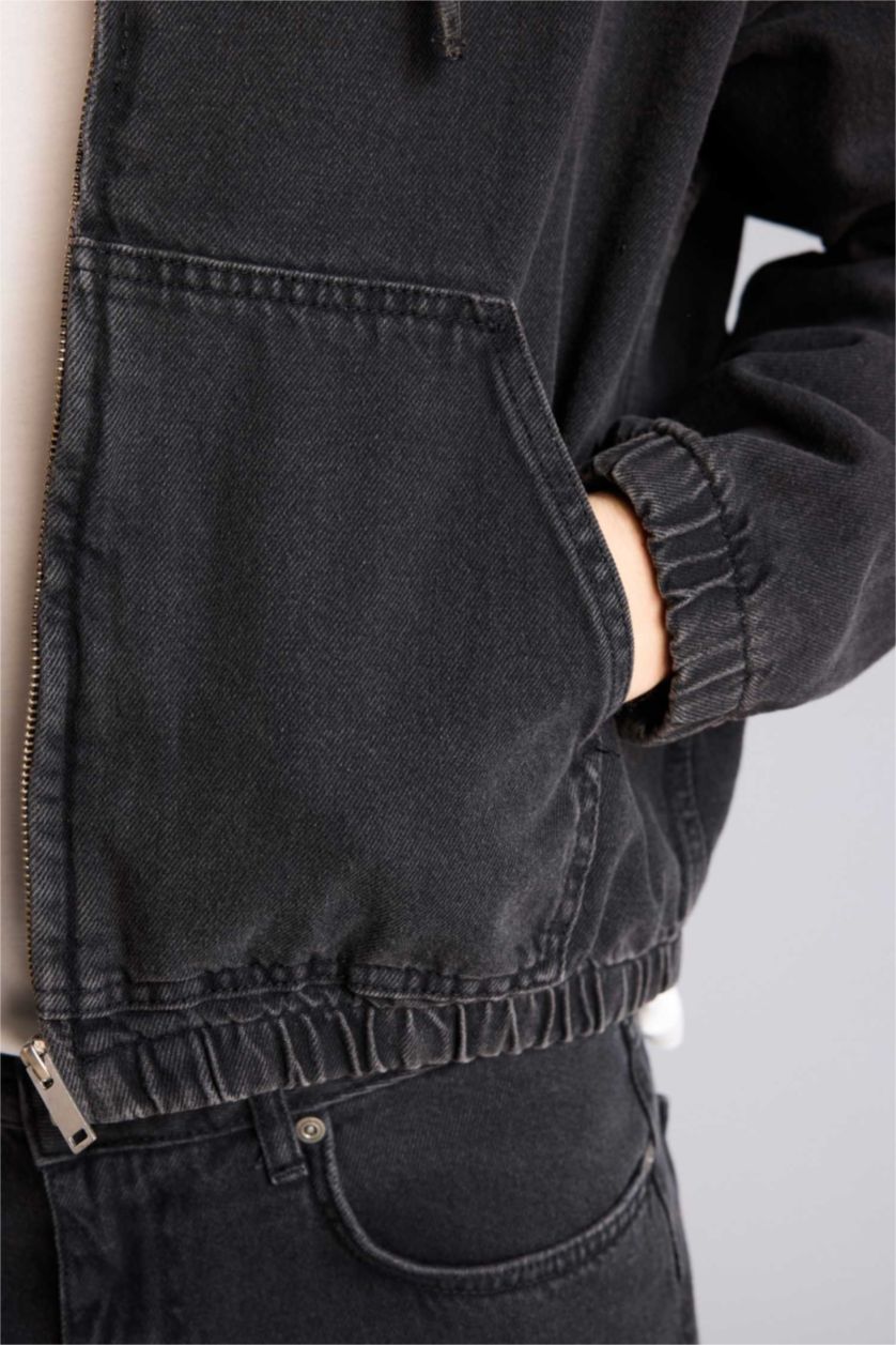 Erkek Siyah Oversıze Kapüşonlu Pamuklu Ceket