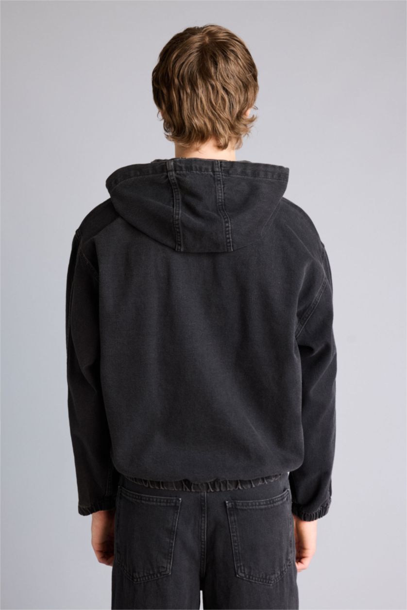 Erkek Siyah Oversıze Kapüşonlu Pamuklu Ceket