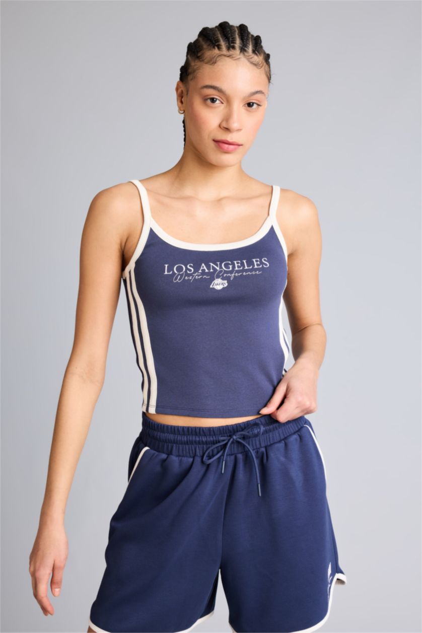 Женщины Индиго Майка NBA Los Angeles Lakers Fitted в рубчик