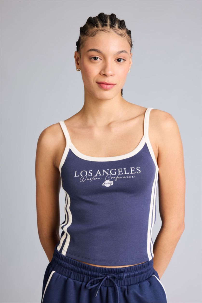 Женщины Индиго Майка NBA Los Angeles Lakers Fitted в рубчик