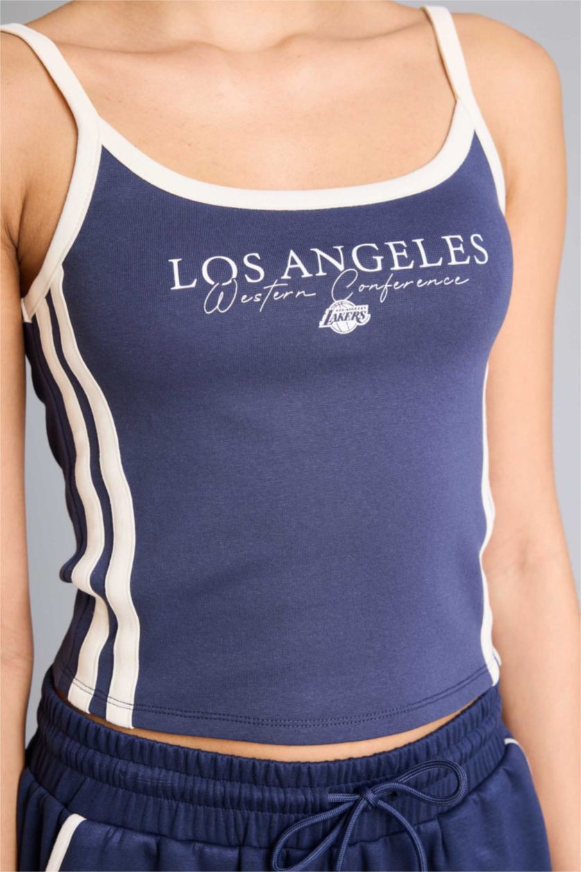 Женщины Индиго Майка NBA Los Angeles Lakers Fitted в рубчик