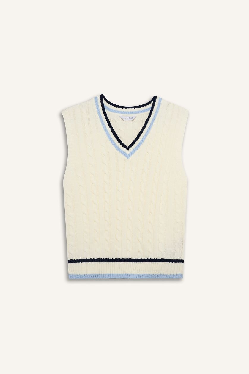 أولادي أبيض فيست تريكو جيليه بياقة V أولادي