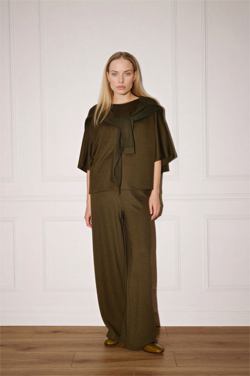 Kadın Koyu Haki Straıght Fıt Düz Paça Pantolon