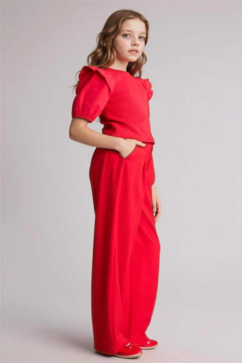 Kız Çocuk - Genç Kız Kırmızı Wıde Leg Geniş Paça Pantolon Kız Çocuk