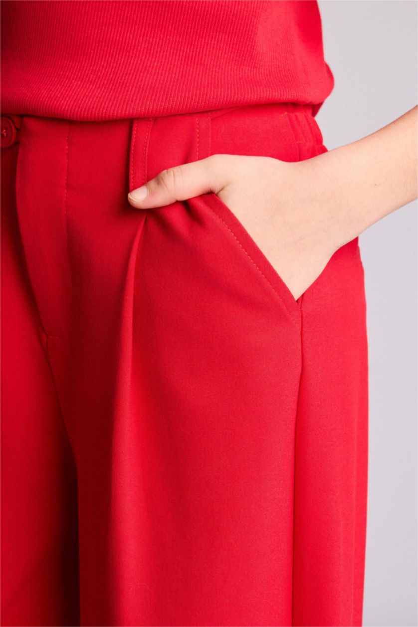 Kız Çocuk - Genç Kız Kırmızı Wıde Leg Geniş Paça Pantolon Kız Çocuk