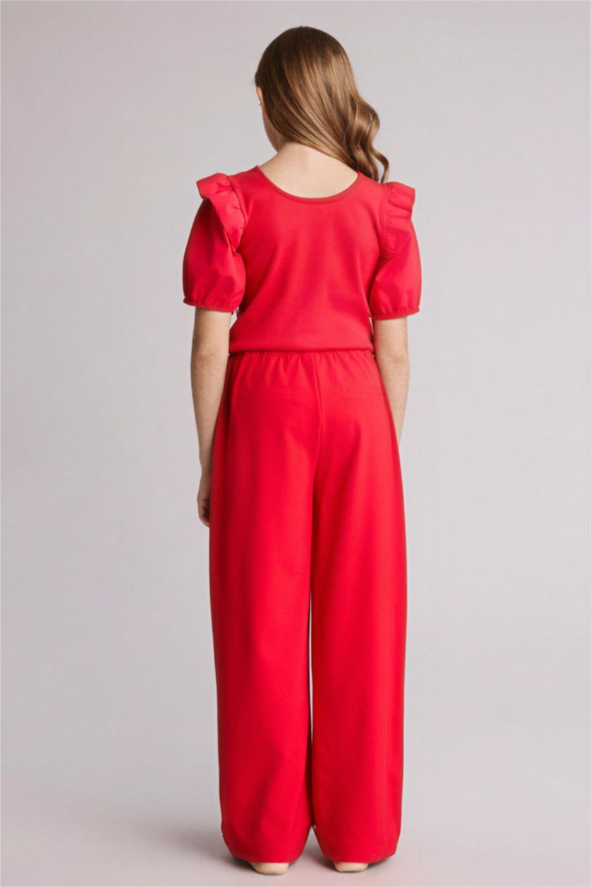 Kız Çocuk - Genç Kız Kırmızı Wıde Leg Geniş Paça Pantolon Kız Çocuk