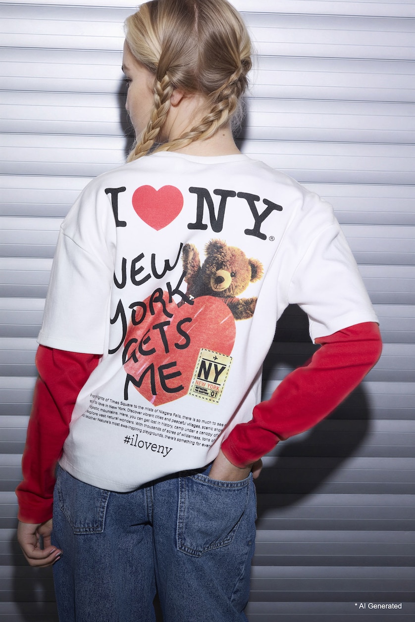 Young Girls - Teen Girls Ecru Girl I Love NY Oversize T-Shirt