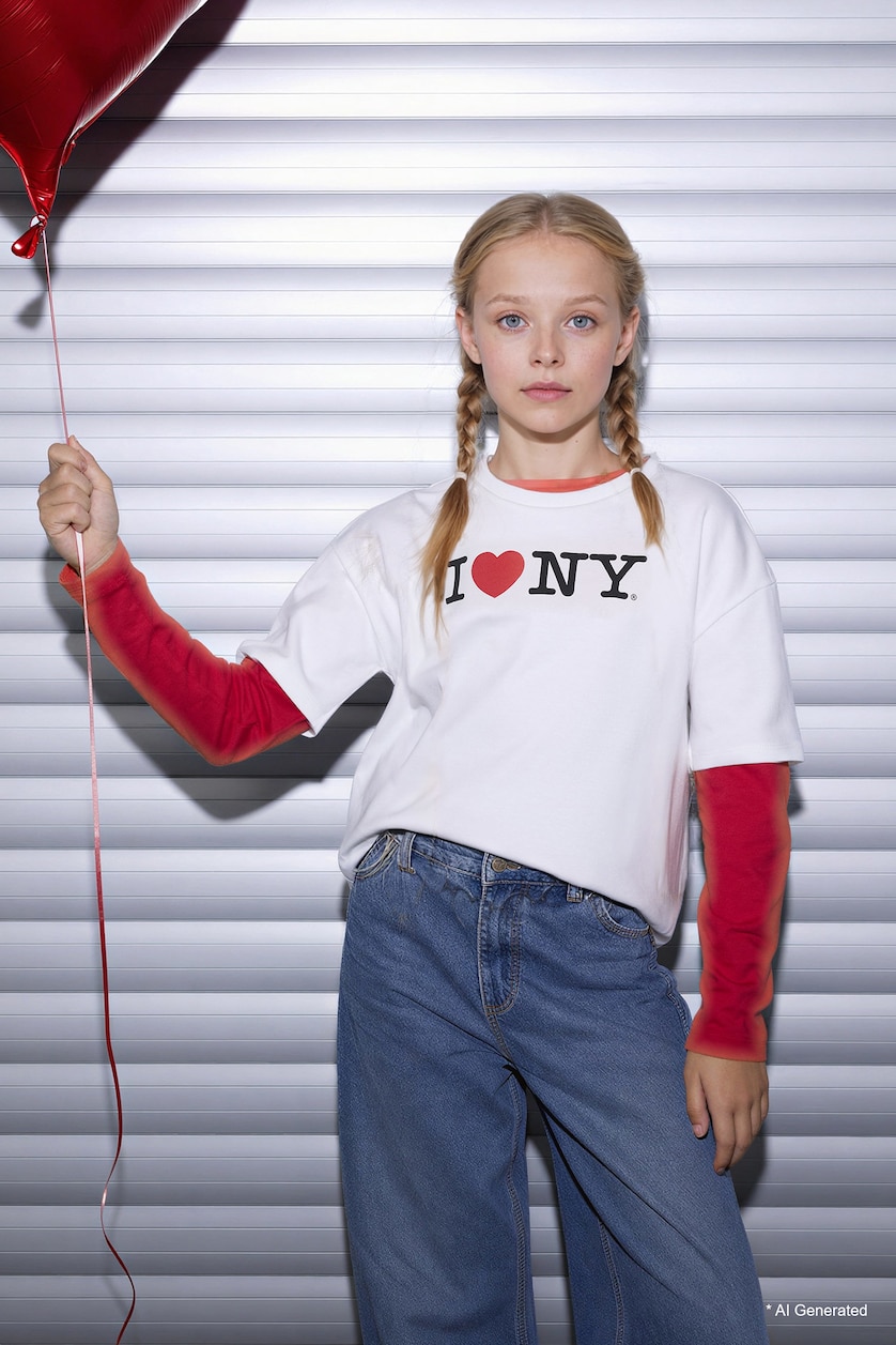 Young Girls - Teen Girls Ecru Girl I Love NY Oversize T-Shirt