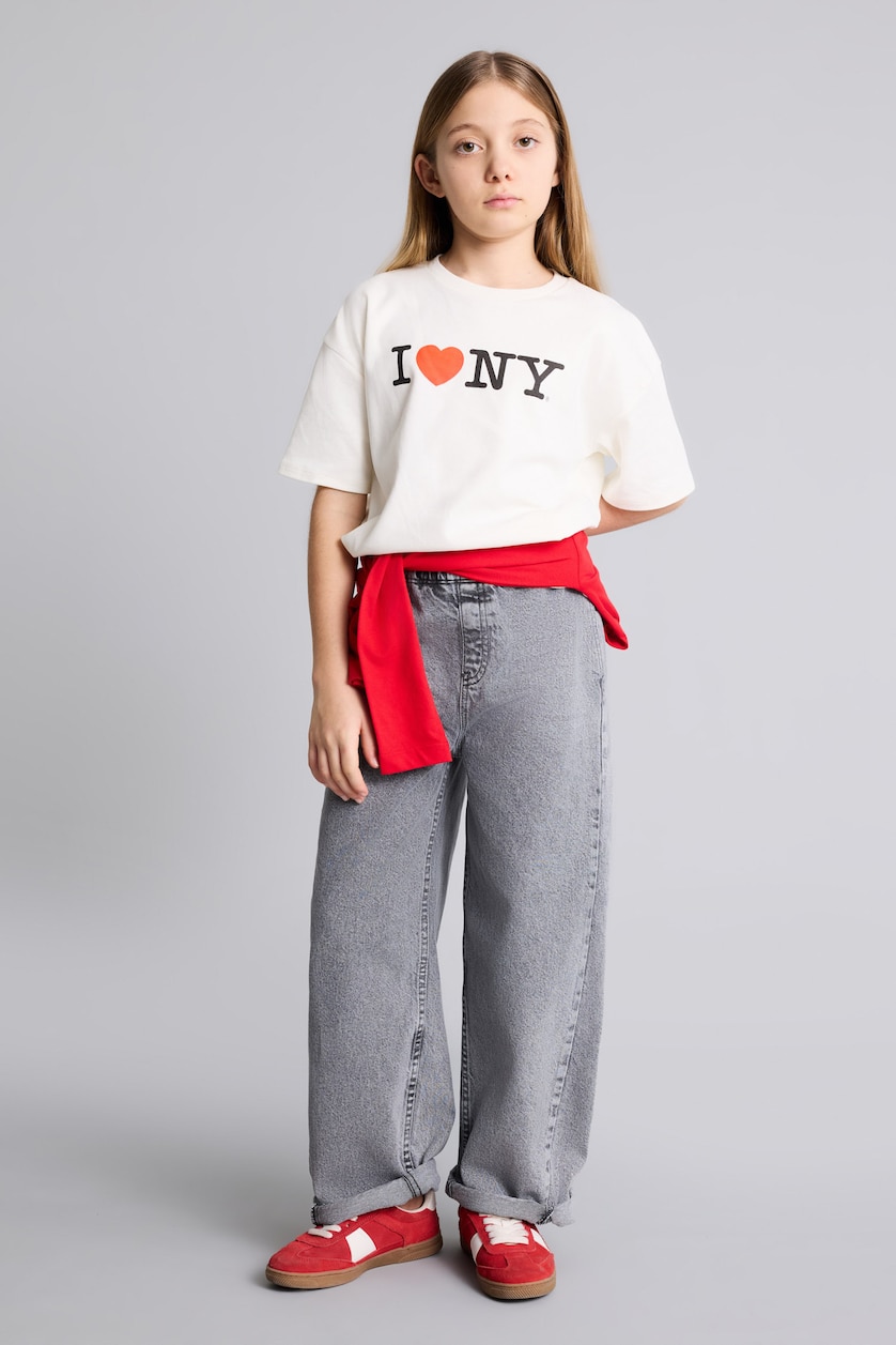 Young Girls - Teen Girls Ecru Girl I Love NY Oversize T-Shirt