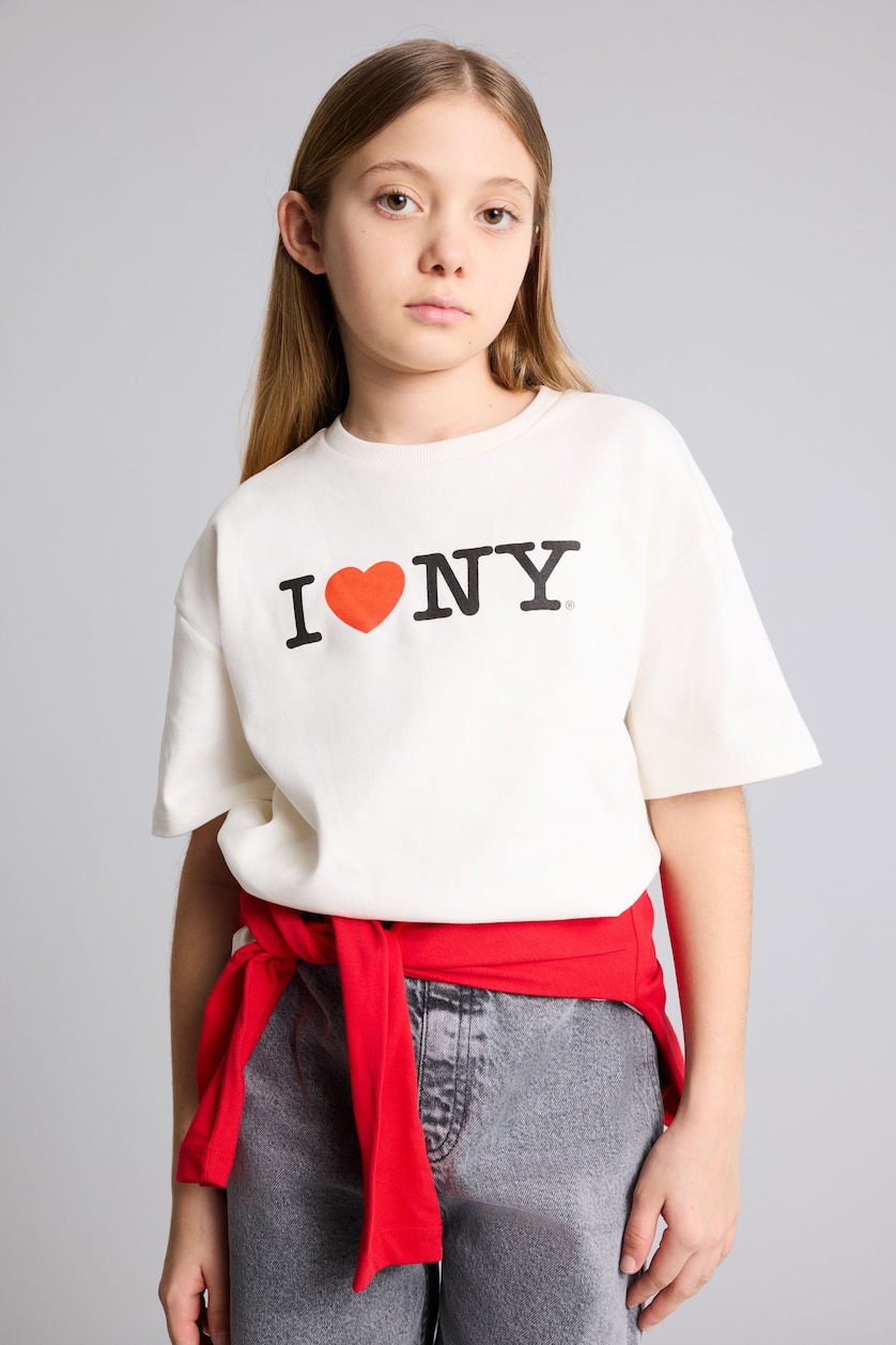 Young Girls - Teen Girls Ecru Girl I Love NY Oversize T-Shirt