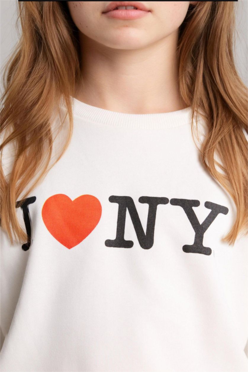 Kız Çocuk - Genç Kız Ekru I Love NY Oversıze Tişört Kız Çocuk