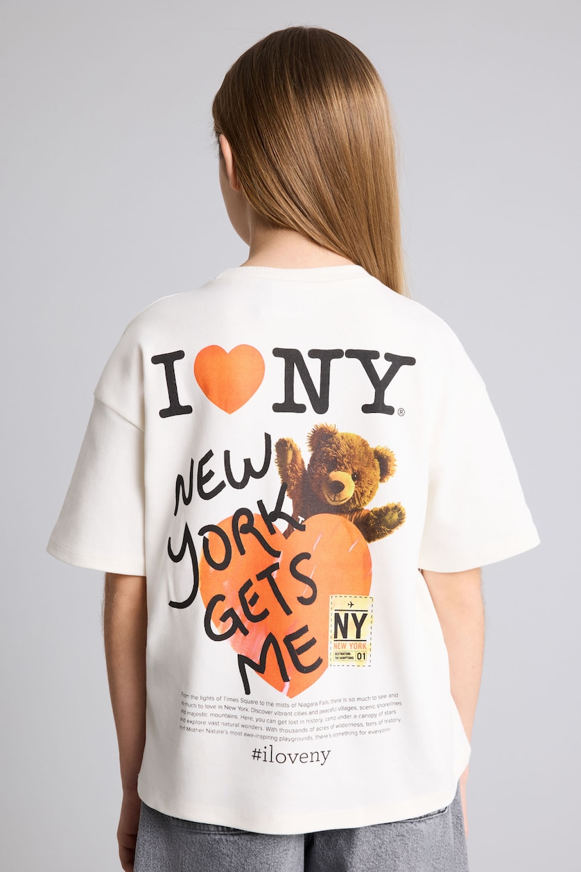 Young Girls - Teen Girls Ecru Girl I Love NY Oversize T-Shirt