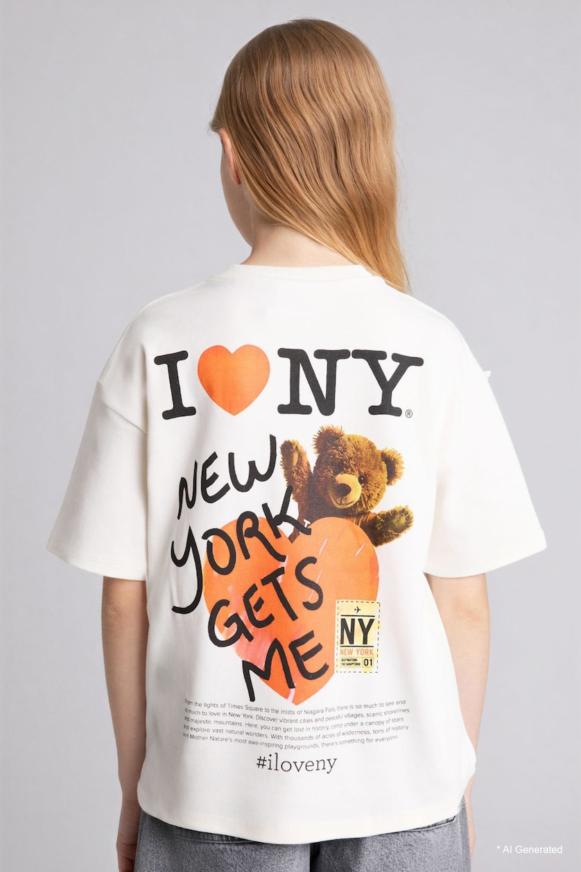 Young Girls - Teen Girls Ecru Girl I Love NY Oversize T-Shirt